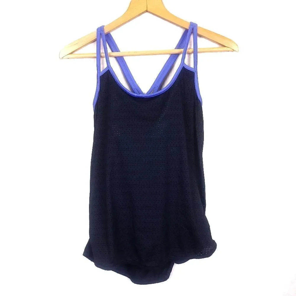 Athleta Full Force Black and Purple Mesh Open Back Tank Top Size XS